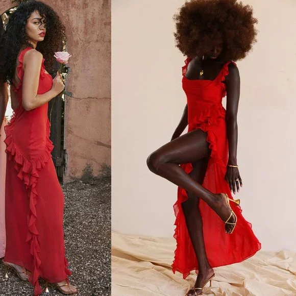 HOUSE OF CB 'Ariela' Cherry Ruffle Maxi Dress NWOT - Picture 6 of 11